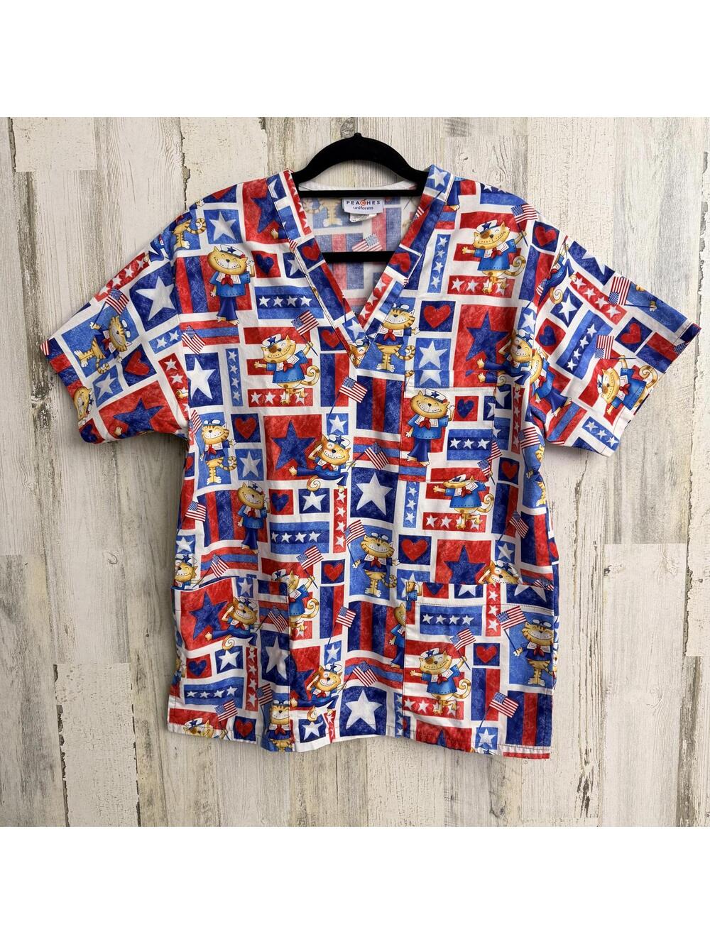 Peaches Uniforms Women’s Small Scrub Top Patriotic